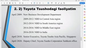 N.9 Nozimjon Hujaev Toyota Tsusho Corporation xodimi. Savdo Uylari (総合商社)va Chet elda ishlash haqid