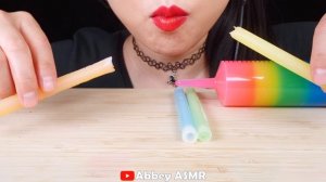 ASMR RAINBOW FOOD *GIANT JELLO SHOOOTER, WAX CANDY, SOUR CANDY, JELLY, RAINBOW DRINKS MUKBANG Abbey