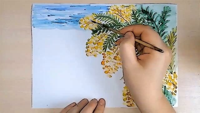 Как нарисовать мимозу. Рисуем весенний пейзаж.