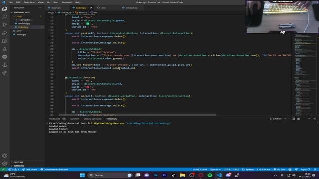 Discord bot Programming | Part 6 | Finishing the ticket system #python #discordbot #pythonbot