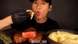 ASMR FILET MIGNON & STRETCHY CHEESE MUKBANG (No Talking) COOKING & EATING SOUNDS | Zach Choi ASMR