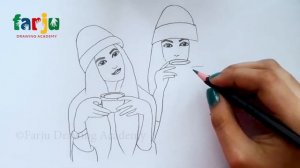 Best friends ❤️ pencil Sketch Tutorial | How To Draw Two Friends eating Coffee in Winter season