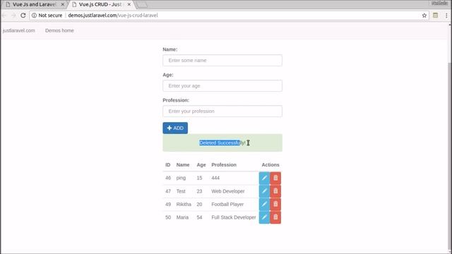 Vue js CRUD Operations in Laravel - Working Demo