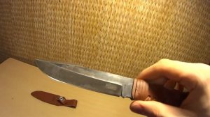 Нож из стали 1060 с рукоятью обмотанной кожей