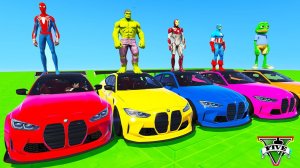 SPIDERMAN CARS Racing Mega LAKE Ramp Challenge ! SUPERHEROES HULK Epic BMW Stunts Race GOKU - GTA 5