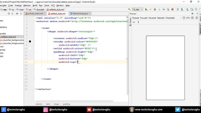 Edit textview : Custom style with state focused in android studio