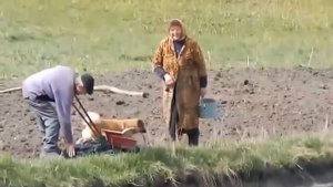 ДЕД ОТЖИГАЕТ НА ОГОРОДЕ