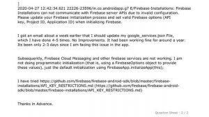 Android : Android Error when communicating with the Firebase Installations server API