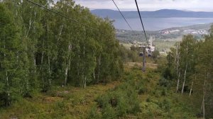 Банное озеро с высоты птичьего полета. Горнолыжная база на банном озере летом.