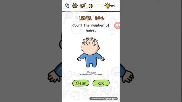 Brain challenge puzzle level 106 count the Number of hairs walkthrough