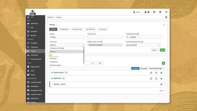Projects and Inventories in Oracle Linux Automation Manager