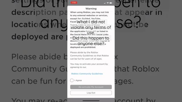 received a message from a Roblox moderator about Violating Roblox Terms of Use when I didn’t
