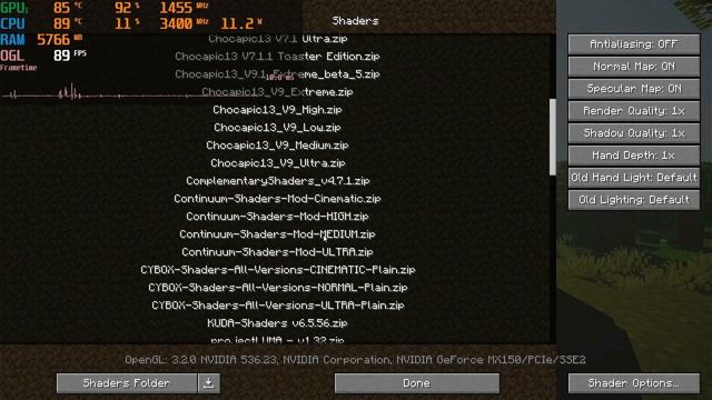i5 8250u & MX150 | Minecraft 1.20.1 | Shaders test | 1920x1080