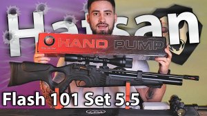 PCP Hatsan Flash 101 Set 5.5 мм (3 Дж, насос, прицел 4x32, сошки, чехол, саундмодератор) видео обзор