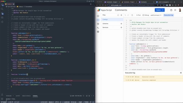 Inject Google Form responses into Google Docs using Google Apps Script