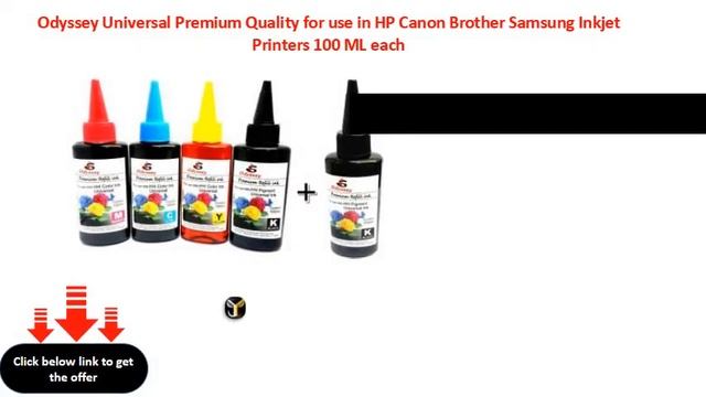 Odyssey Universal Premium Quality for use in HP Canon Brother Samsung Inkjet Printers 100 ML each