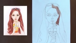 Уроки рисования. Как нарисовать девушку с коктейлем цветными карандашами | Art School