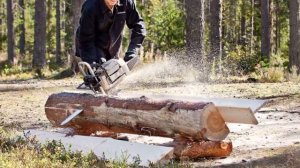 Мобильная пилорама с помощью приспособления насадки на бензопилу Logosol Big Mill Timberjig Розетка