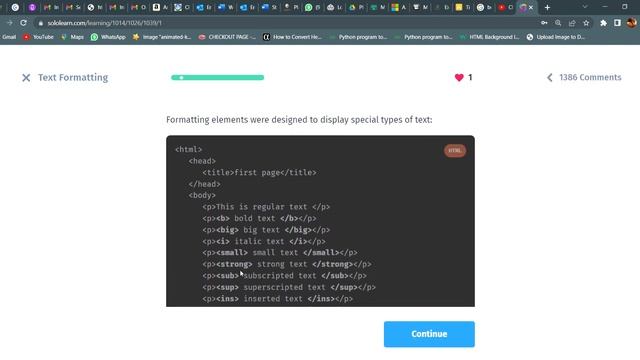 Text Formatting + Code repo|8.1+ 8.2 |HTML Basics|SOLOLEARN Answer