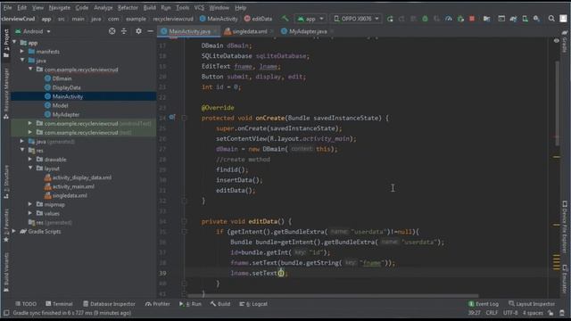 Android Studio CRUD | RecyclerView CRUD operation |#3 | Update SQLite Data in RecycleView