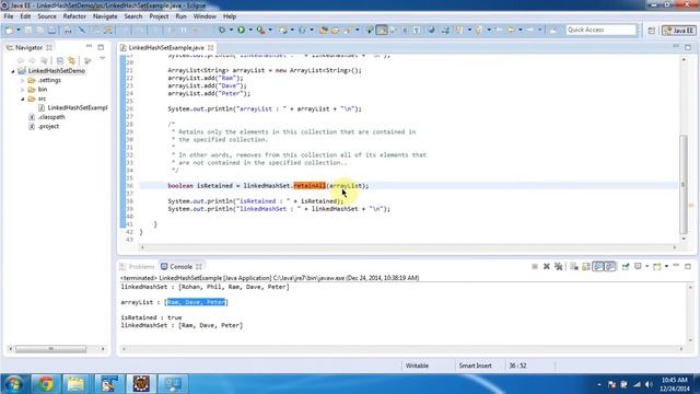How to retain the objects in the LinkedHashSet? | LinkedHashSet (RetainAll) смотреть онлайн