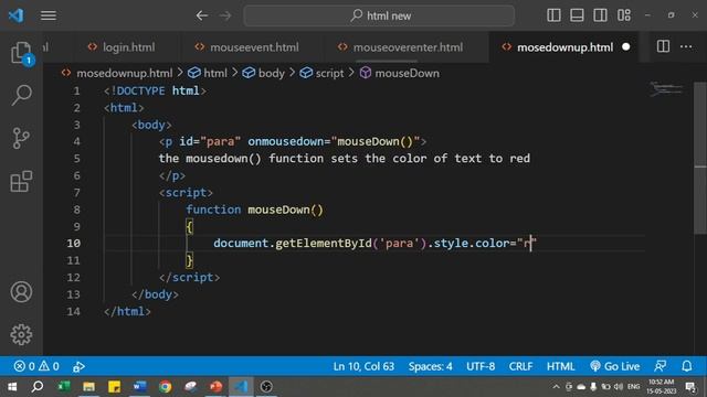 mouseup and mousedown event in JavaScript | Events in JS | JavaScript Tutorial in Hindi Part 52