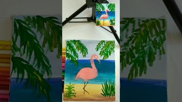 Рисуем фламинго для начинающих. Как нарисовать фламинго акриловыми красками. How to draw flamingo.