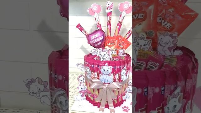 Snack Cake Tower Tema Pink Kucing #bouquet #snackcake