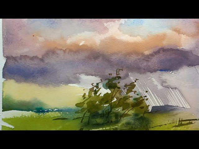 Летние миниатюры, акварельные упражнения на состояние, часть 1 "Перед грозой" смотреть онлайн