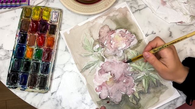 Пион акварелью КАК РИСОВАТЬ АКВАРЕЛЬЮ HOW TO USE WATERCOLOR 수채화 사용 방법 смотреть онлайн