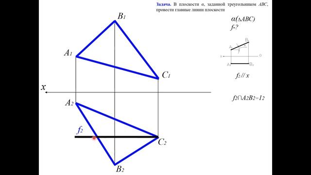 Главные линии плоскости - фронталь f и горизонталь h смотреть онлайн