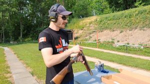 Sulun Auslof Shotgun at the range. Tube-fed beak-action.