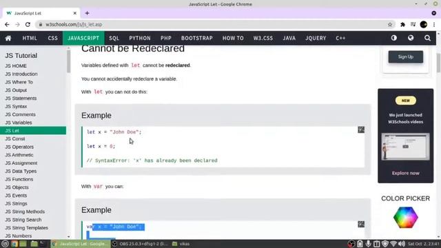 Javascript with w3schools part 6 || LET in Javascript || #hindi