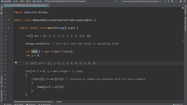 12. Remove Duplicate Elements From An Array Using Sort in Java | Java Interview Questions