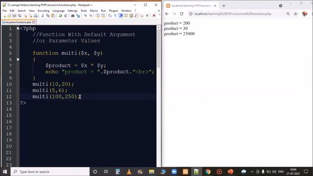 PHP Functions | Function with Default Argument Or Parameter Values
