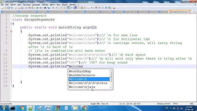 Escape Sequence In Java Programming