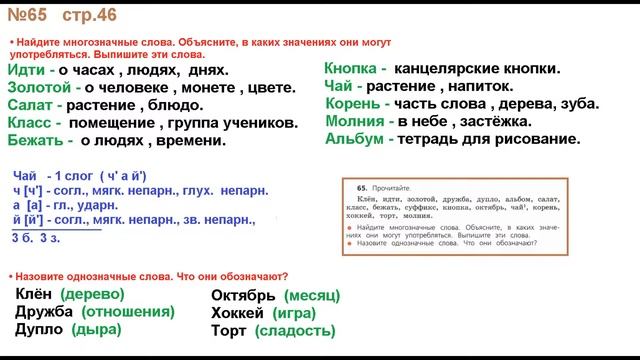 ГДЗ РУССКИЙ ЯЗЫК УПРАЖНЕНИЕ.65 КЛАСС 4 КАНАКИНА ЧАСТЬ 1 смотреть онлайн