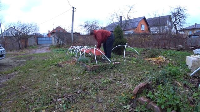 184. Дачный блог 08-10.11.2023г. Пока нет дождя поставила дуги на розы, чищу курятник и загоны.