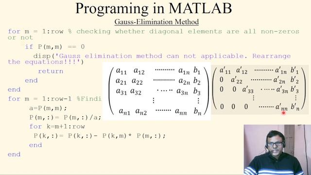 MATLAB programming for Gauss Elimination method  || System of linear equations  || Lecture 38