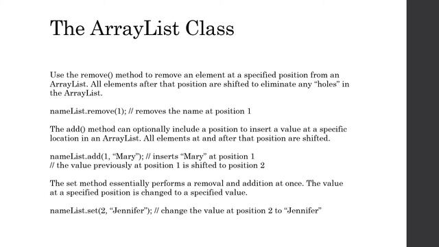 The ArrayList Class