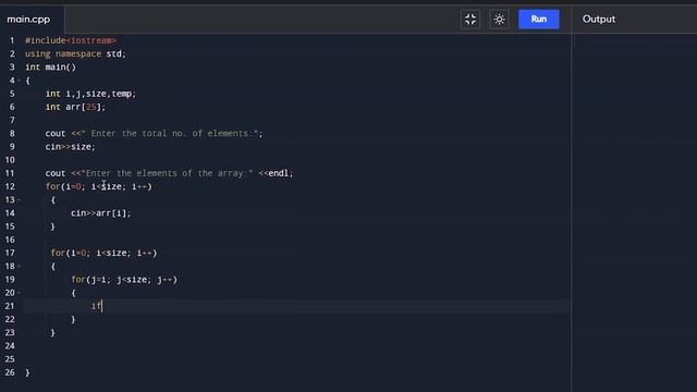 Selection sort in C++ for ascending order
