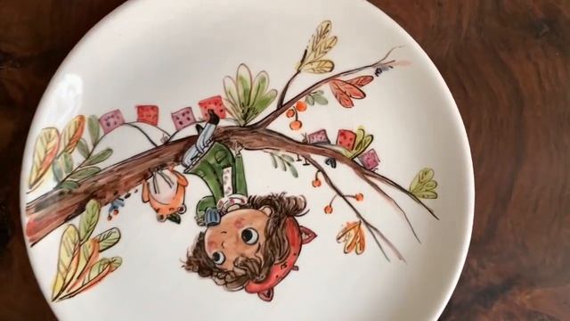 Hand-painted decorative ceramic plate, 27cm handmade boy & frog on tree смотреть онлайн