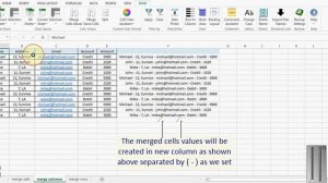 Excel merge cells or columns or rows values