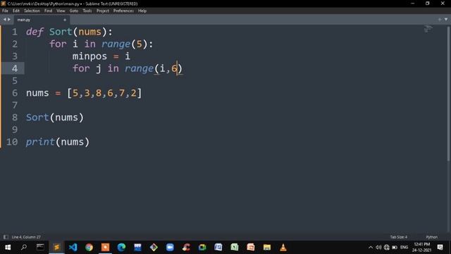57.Python Selection Sort Method | Python Series Tamil | M R Kishore Kumar
