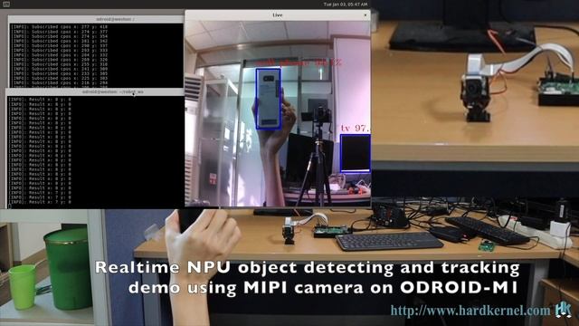 Realtime NPU object detecting and tracking demo using MIPI camera on ODROID-M1 смотреть онлайн