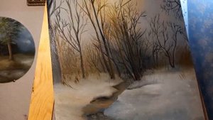 Простой зимний пейзаж маслом. Зимний пруд. Как нарисовать зимний пейзаж. Масляная живопись.