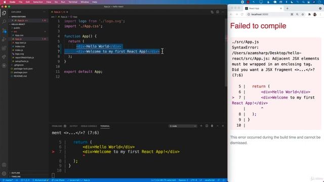 Displaying Hello World - React JS for the Absolute Beginner