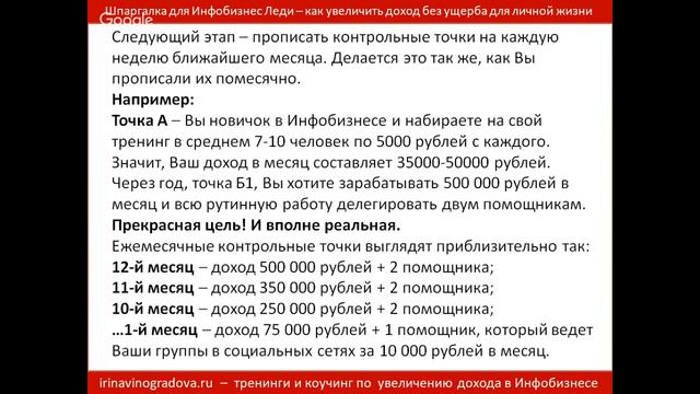 Шпаргалка для Инфобизнес Леди. Модуль 3 - Как распределить список дел на ближайшие 4 недели