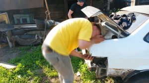 Как легко вытянуть кузов авто после ДТП у себя во дворе!!!