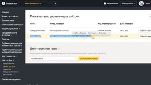 Как делегировать права в Яндекс.Вебмастере?